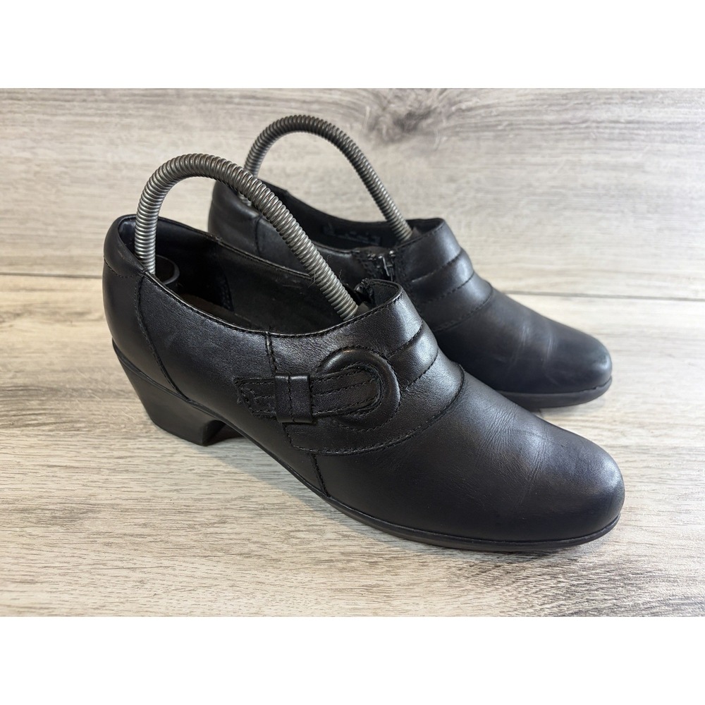 Clarks Shoes Womens‎ 8 M Genette Arc Casual Side Zip Loafers Black Leather Heels